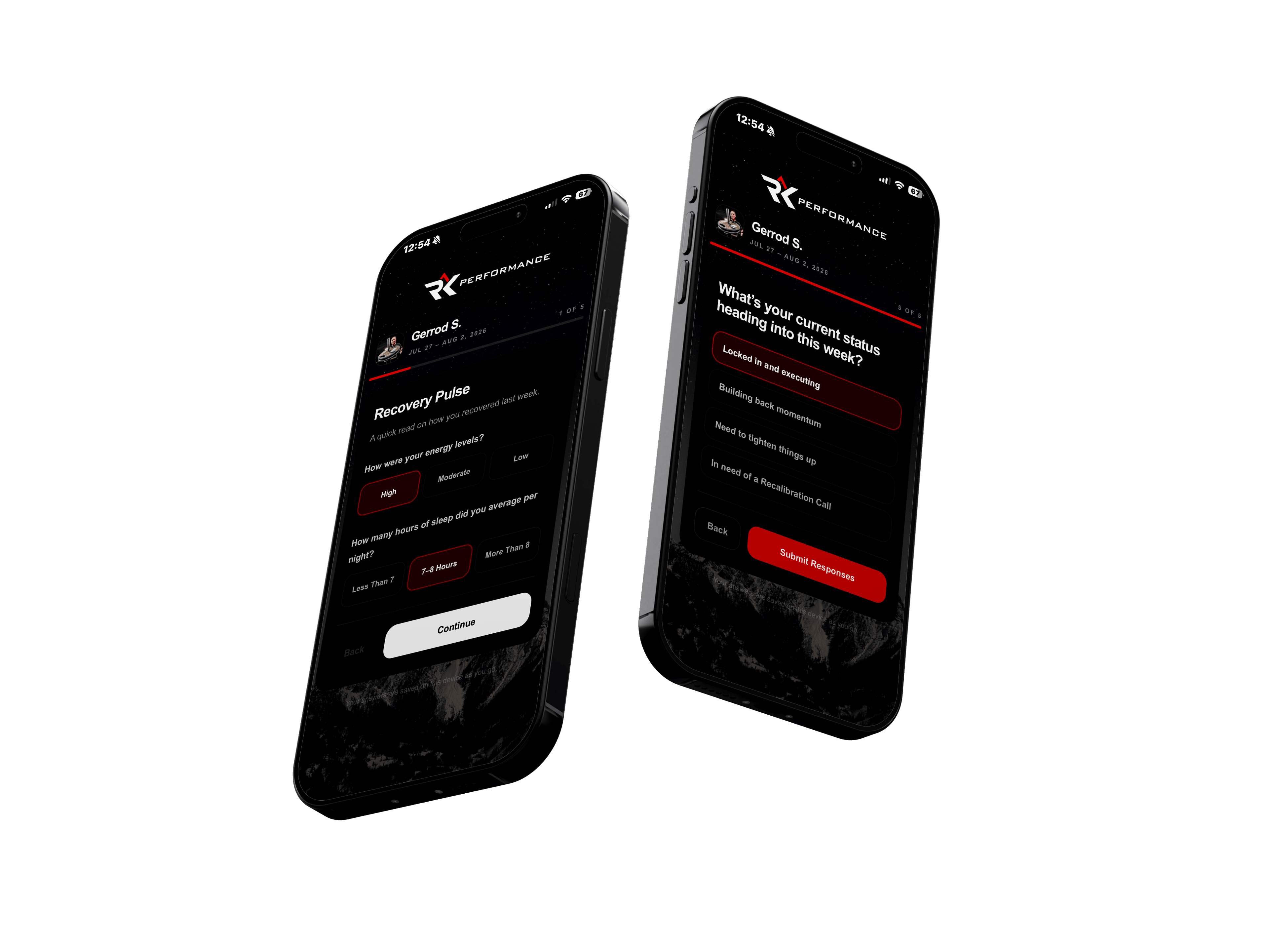 RK Performance weekly review process showing client recovery and status responses
